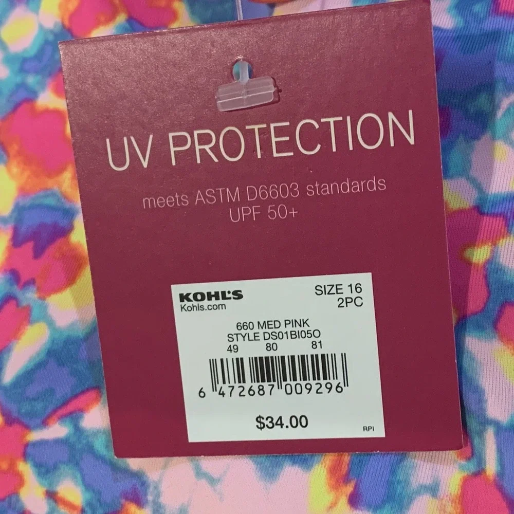 So Girls Swimsuit 2 Piece Set Summer Splash 16 New with Tags Pink UPF 50 Ruffled